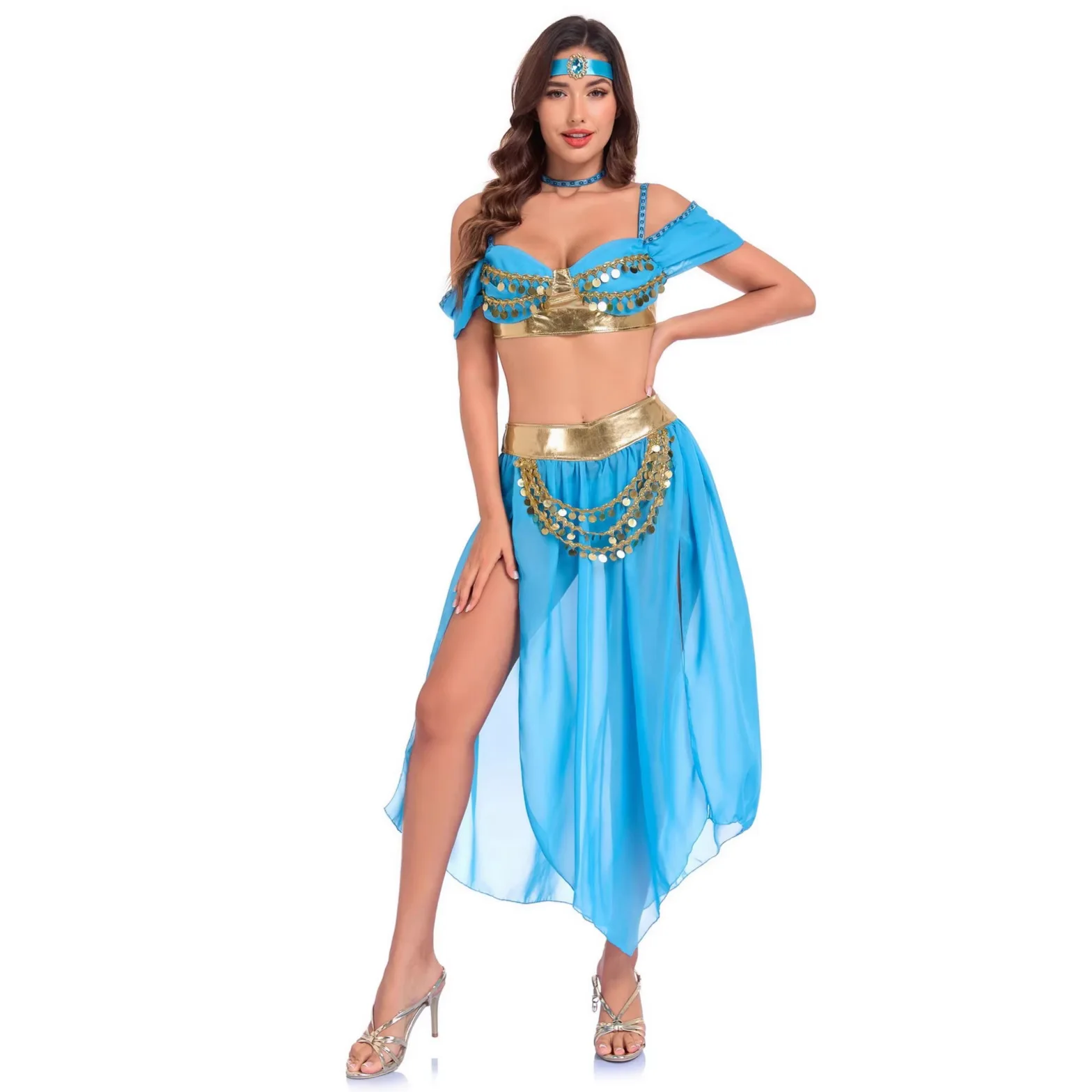 

Jasmine Princess Cosplay Costume for Halloween Aladdin Lamp Exotic Belly Dance Performance Outfit Sexy Set for Women