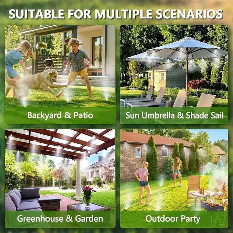 TKOH-Outdoor Garden Sprayering System 1Set With Water Filter Hose, Patio Irrigation Kit Low-Pressure Atomizing Cooling EU Plug