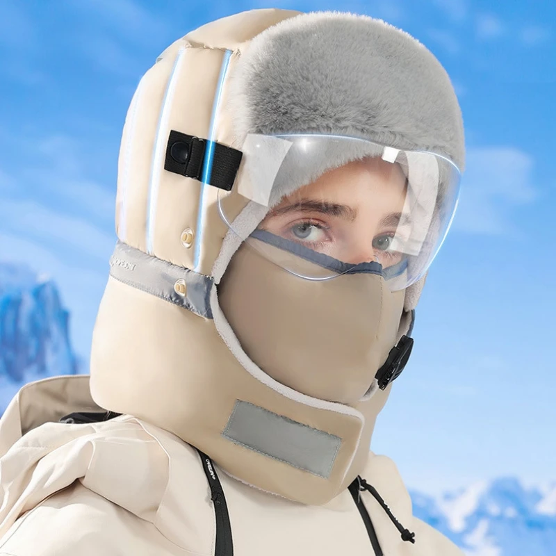 Flight Trooper Skiing Caps Lei Feng Coldproof Removable Masks Thickened Ear Protection Outdoor Skiing Cycling