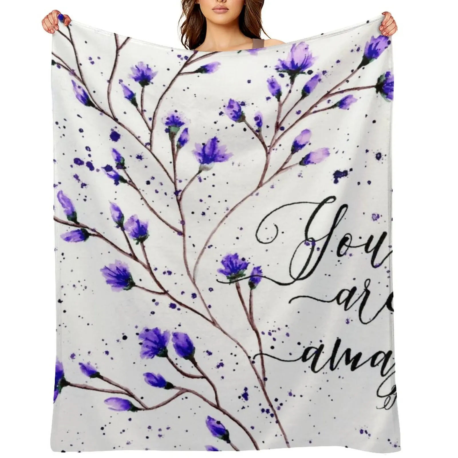 

purple flowers watercolor painting Throw Blanket warm winter Designers manga Blankets