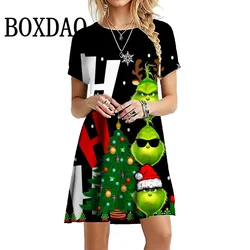 Funny Women Party Christmas Snowman Dress 2024 New Fashion Cute Christmas Style Loose Dress Sweet Casual Short Sleeve Mini Dress