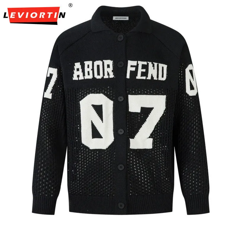 

Мужской весенне-осенний модный уличный модный свободный свитер с полой сеткой и цветочным крючком, номер 07, вязаный свитер с жаккардовым воротником, пальто