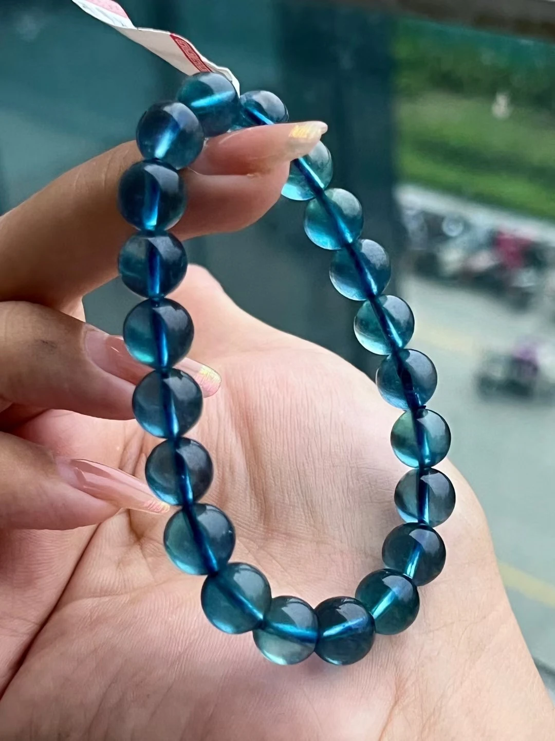 Natural Blue Aquamarine Clear Round Beads Bracelet 9.1mm For Women Men Brazil Stretch Aquamarine Bracelet Jewelry AAAAA