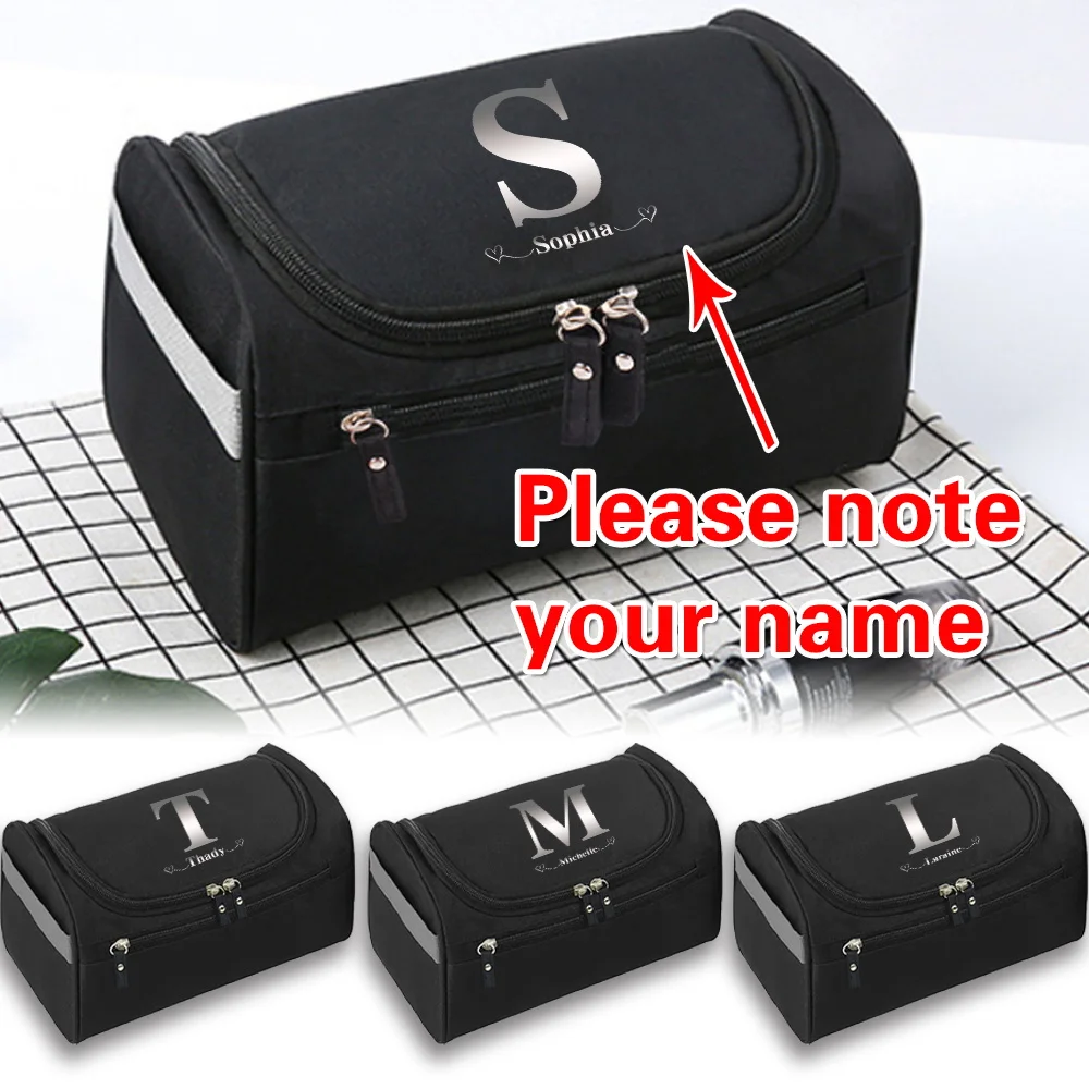Personalized Customized Name Toiletry Bag Double Zipper Bathroom Toiletries Storage Case Large Capacity Hanging Wash Pouch