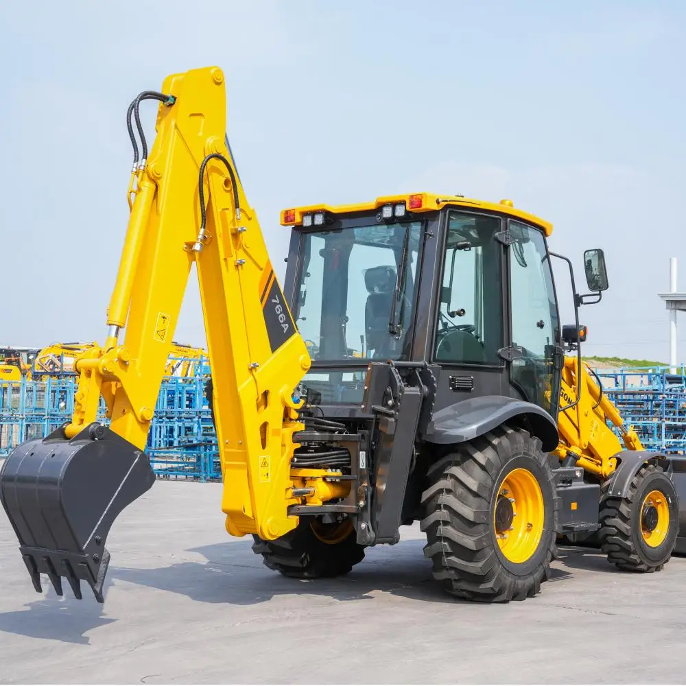 Construction Backhoe Loader Diesel Hydraulic Cabin A Frame Outriggers Front Loader Digger Construction Farm Equipment