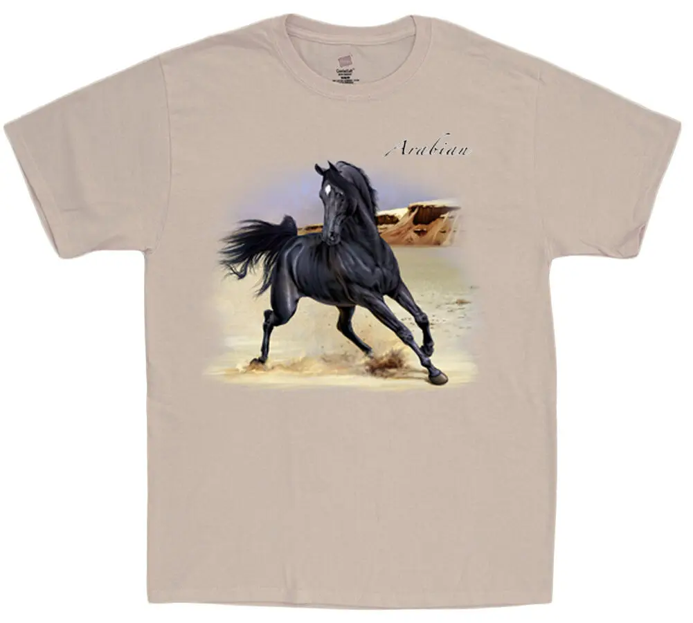 Black Arabian horse t-shirt for men tan tee shirt horse breed equestrian gifts