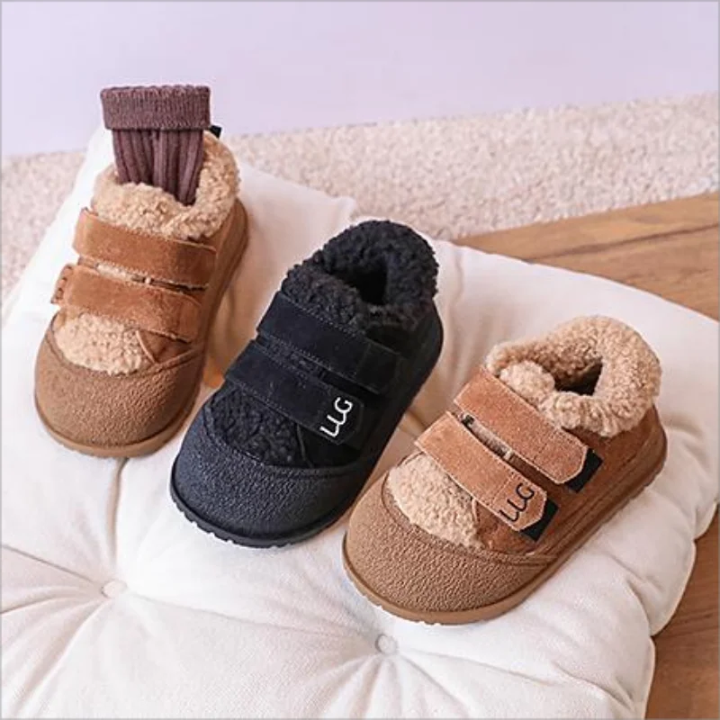 New Children Cozy Fur  Shoes for Girls Soft Winter New Baby  Bow Solid Color Japanese Style Kids Versatile Casual Shoes