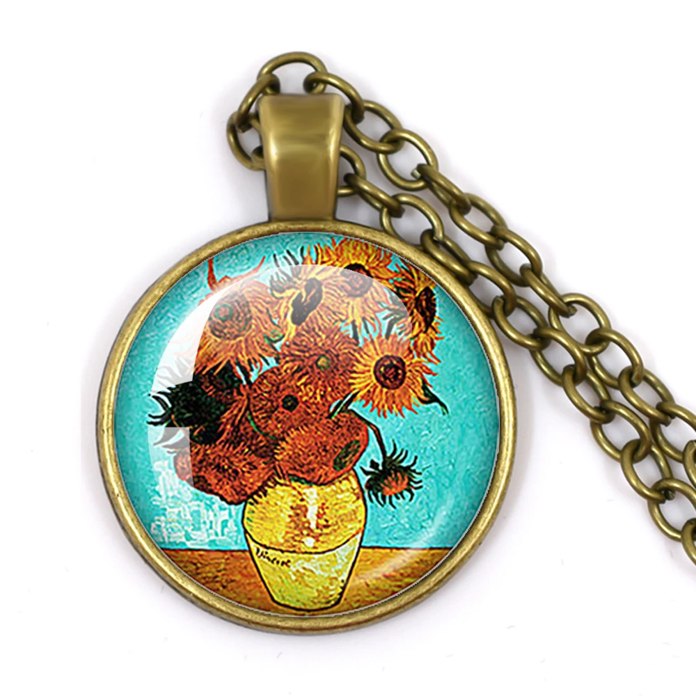 New Classic Starry Night Pendant Van Gogh Necklace Glass Art Painting Pendants Jewelry Moon And Atars Necklaces Gift
