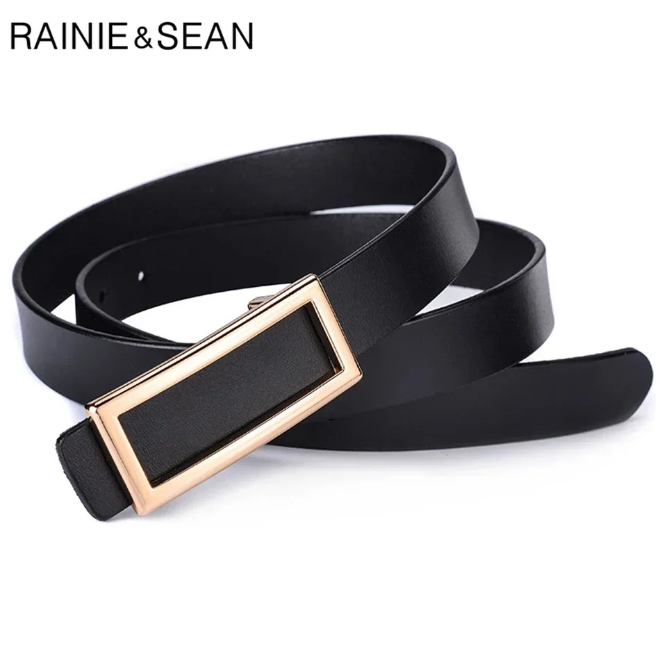 

New Design Black Women Leather Belt Genuine Cowhide Trouser Belt Square Golden Smooth Buckle Casual High Quality Ladies Belt