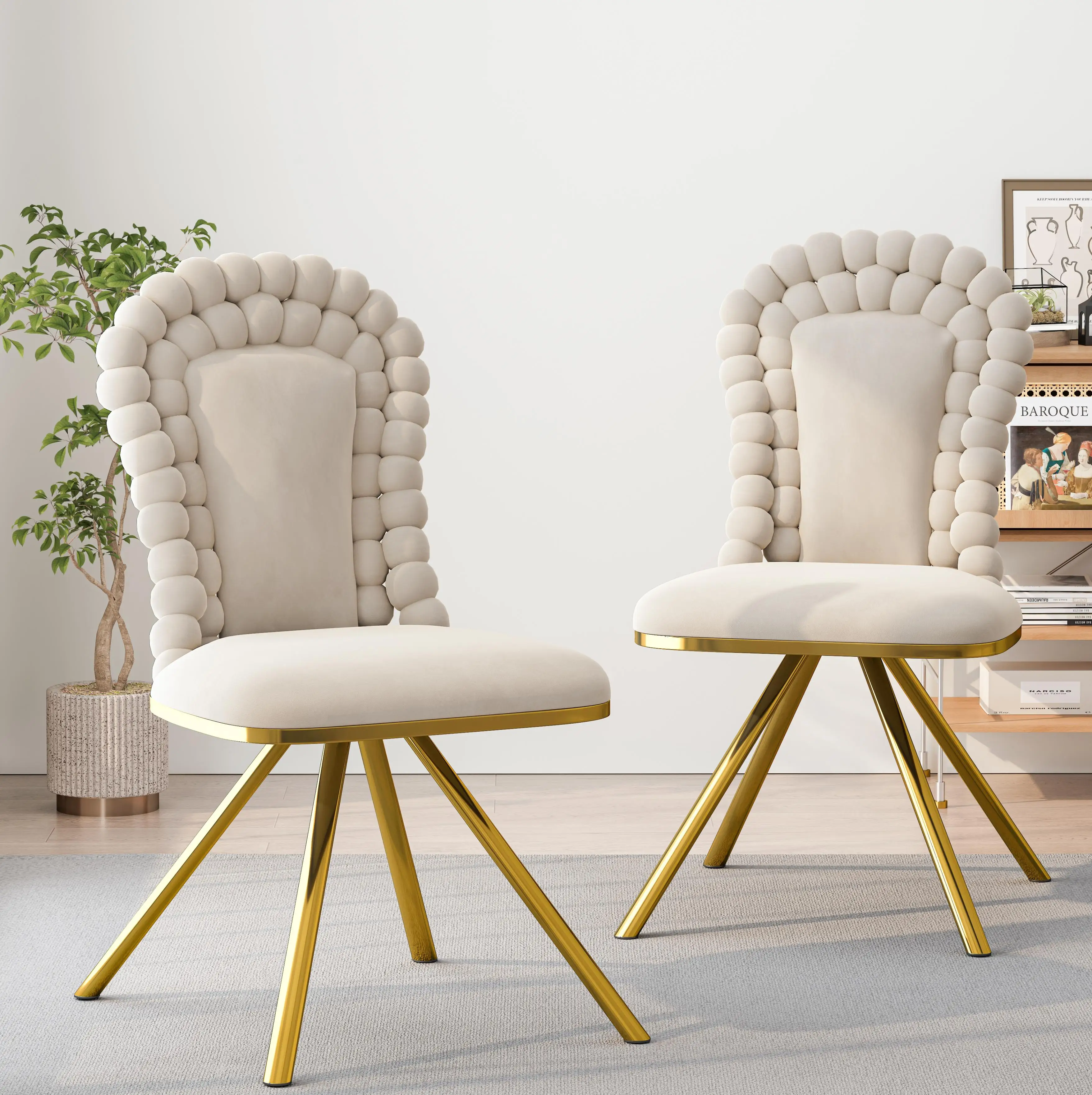 كراسي مخملية مكونة من قطعتين - 360 درجة °   كراسي تناول الطعام المنجدة الدوارة مع أرجل معدنية ذهبية لغرفة النوم وغرفة المعيشة وتناول الطعام