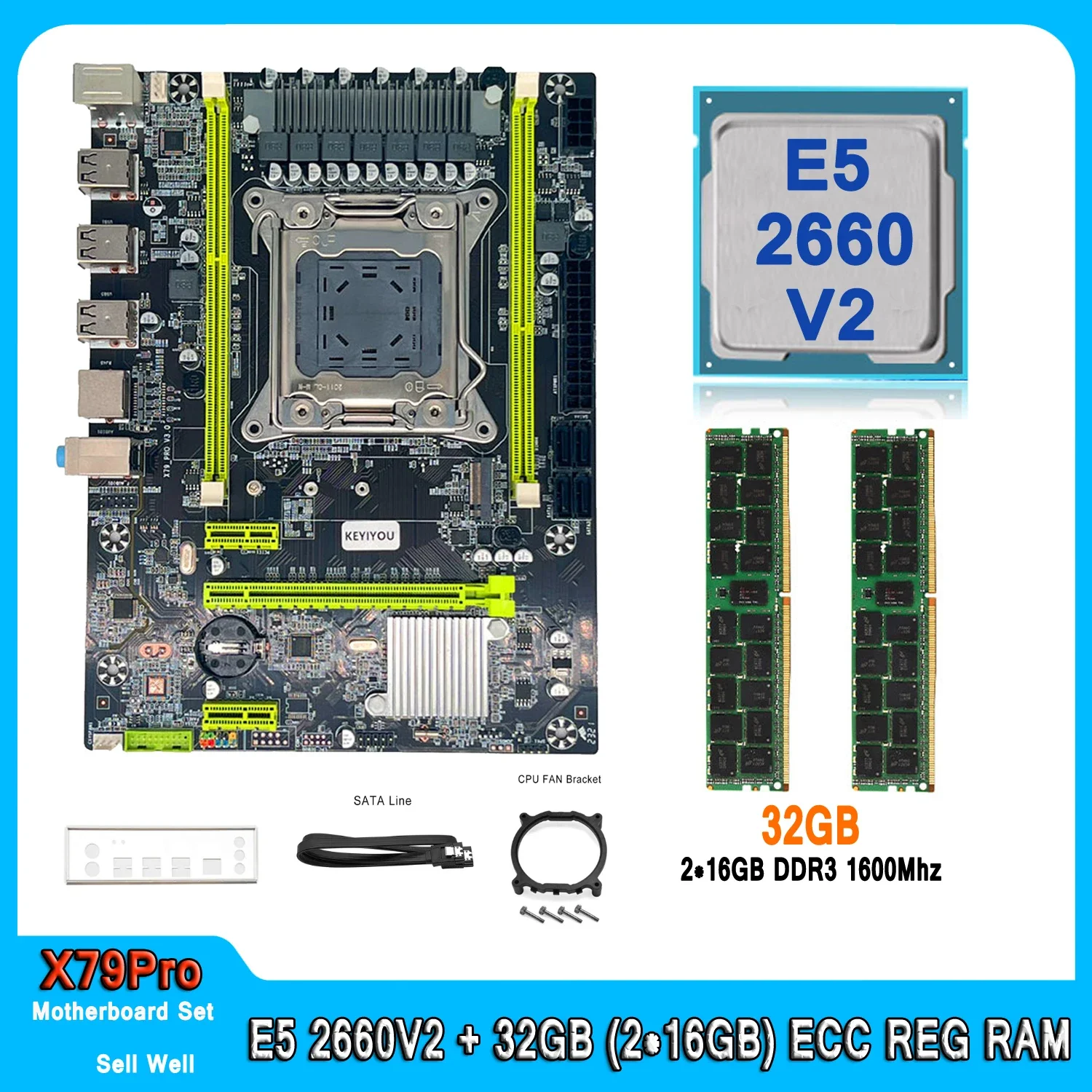 X79 Motherboard LGA 2011 Kit With Xeon E5 2660 V2 CPU 32GB (2*16GB) 1600MHz DDR3 RAM E5 2660V2 Motherboard for Desktop Computer