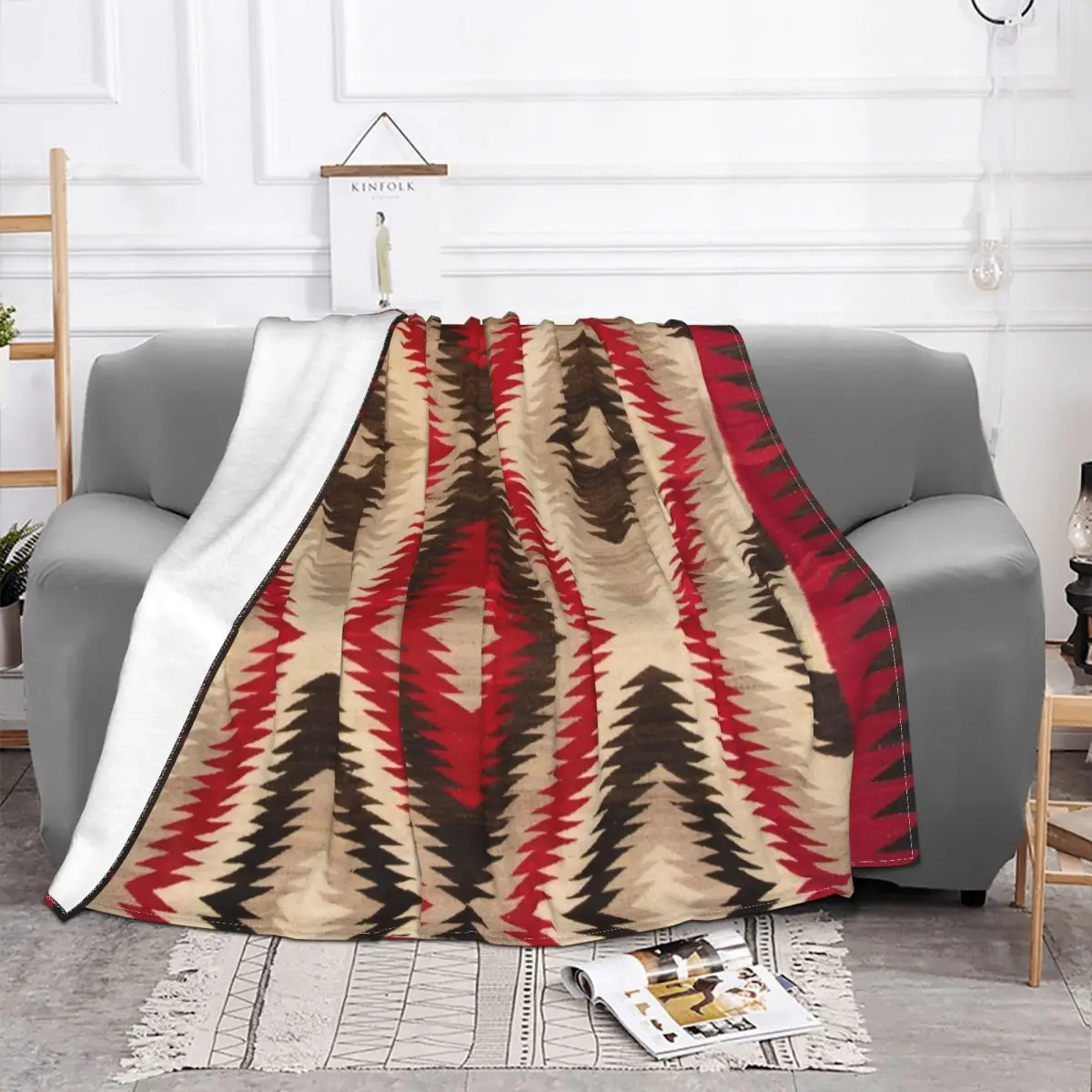 1921 Navajo Indian Eye Dazzler Knitted Blanket Flannel High Res Scan of Original Museun Lightweight Thin Throw Blanket Bedding