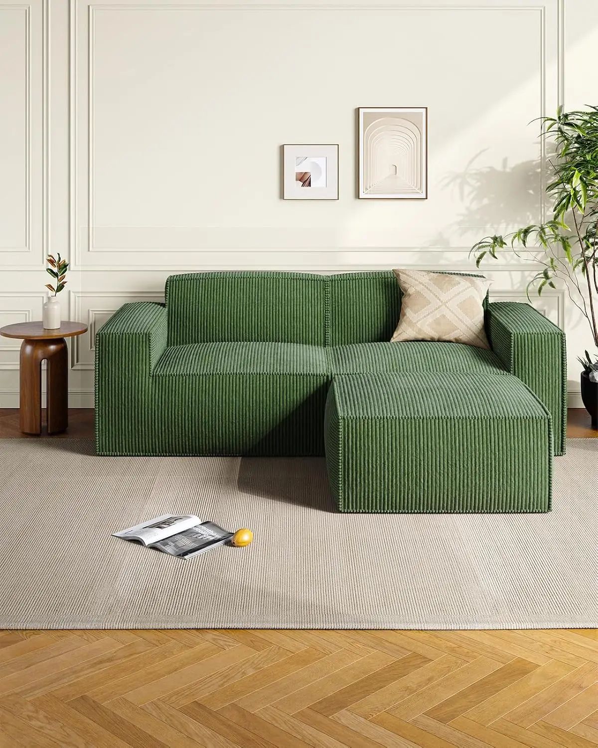 L Shaped Sofa Modular, Corduroy Clopud Couches with Deep Seats Upholstered Couches for Living Room Bedroom with Ottoman - view 6