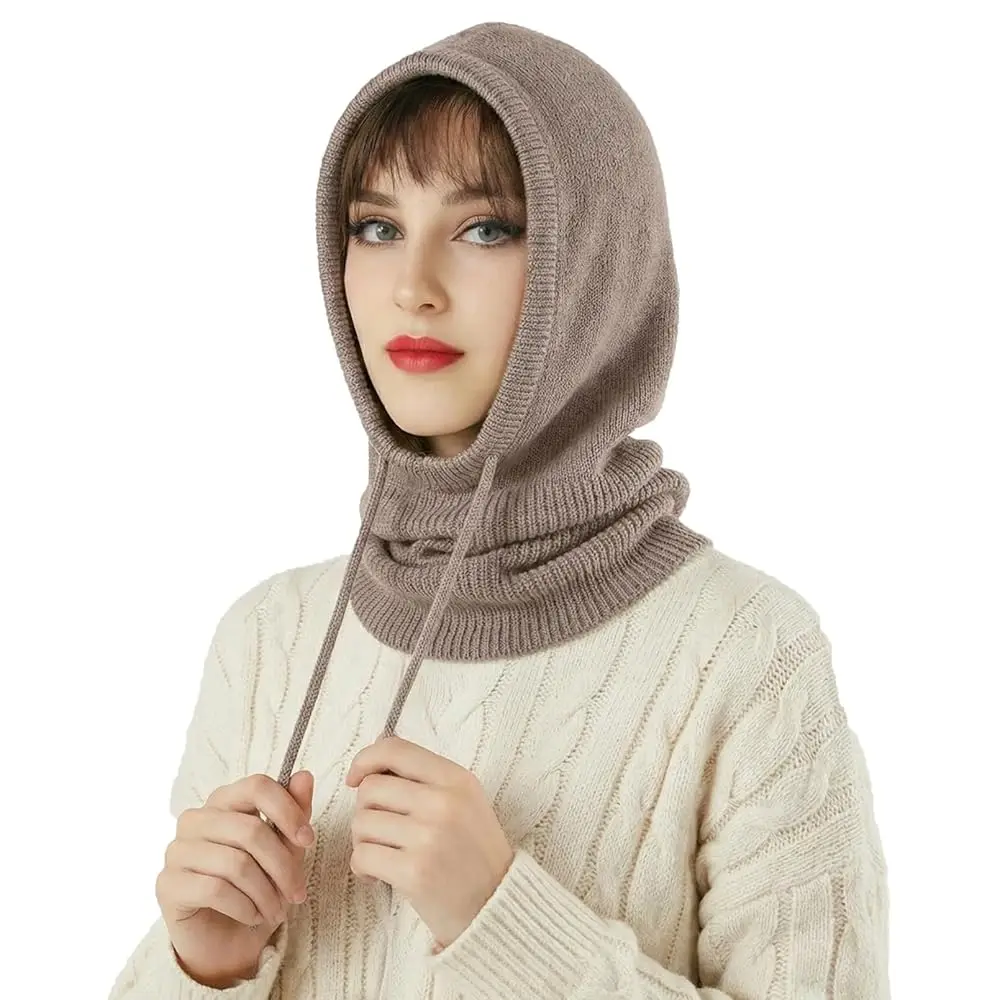 

Hooded Scarf for Women 2-in-1 Balaclava Women Warm Knit Beanie Hat with Neck Warmer Ski Winter hat for Women Men