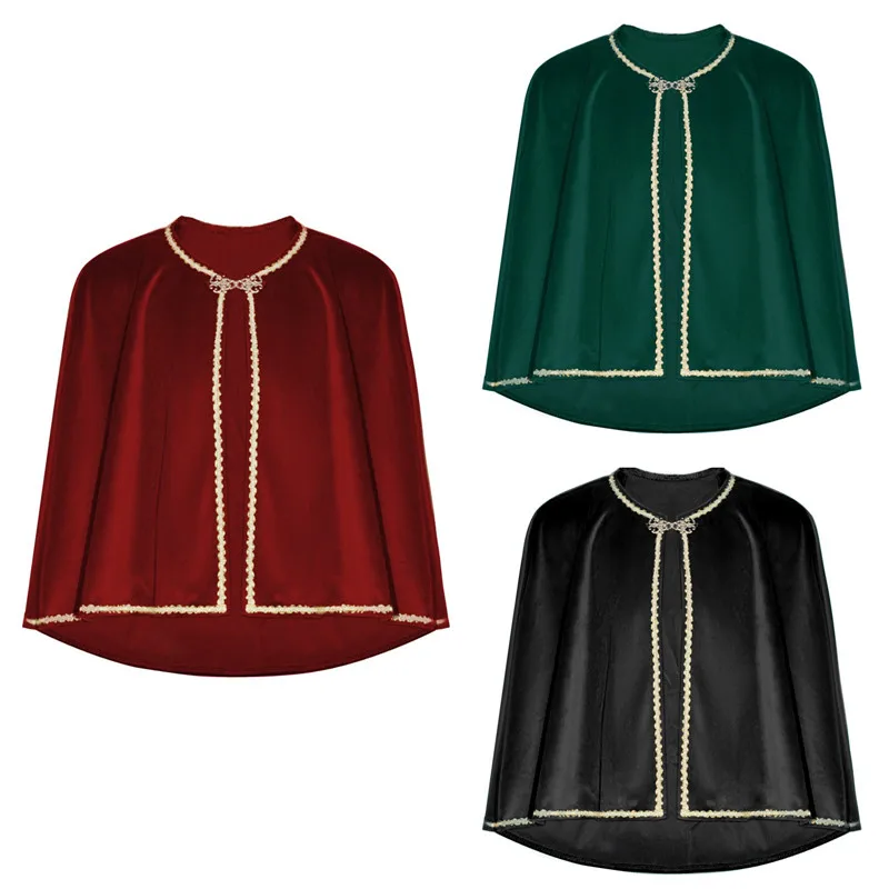 

Средневековый бархатный плащ из шкуры оленя на Хэллоуин, винтажный сценический костюм для родителей и детей без железа, полиэфирное волокно 00%