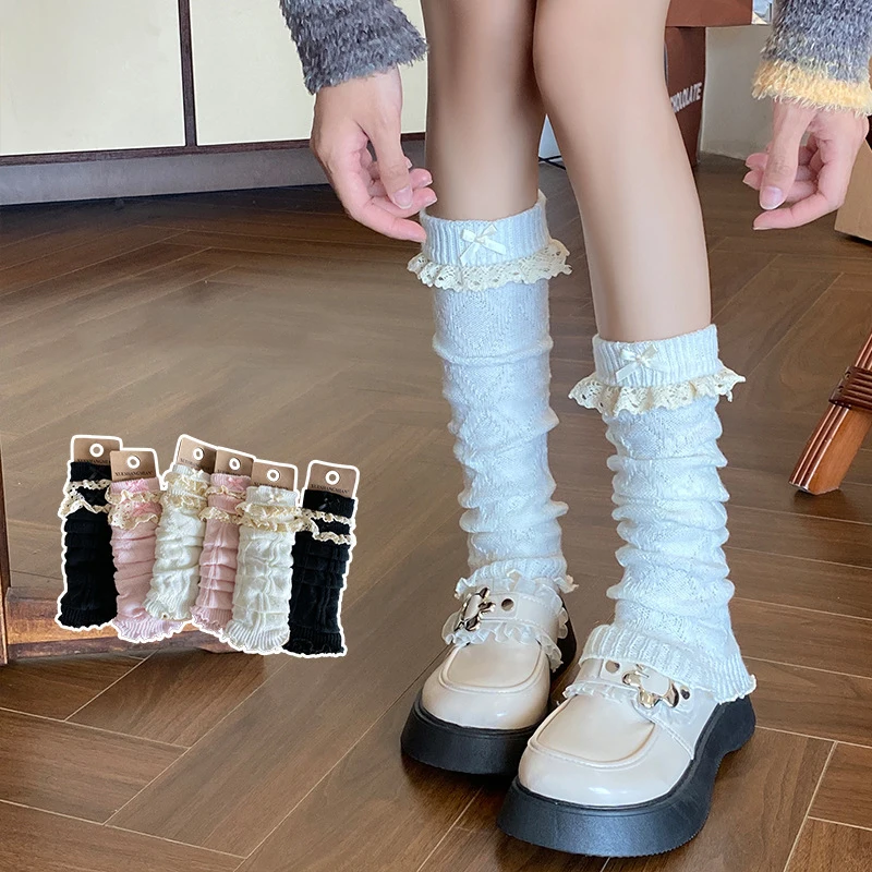 

Women's Socks Japanese Lace Bow Lolita Kawaii Sweet JK Cute Verstaile Mid Tube Socks High Quality Comfortable Socks For Girl