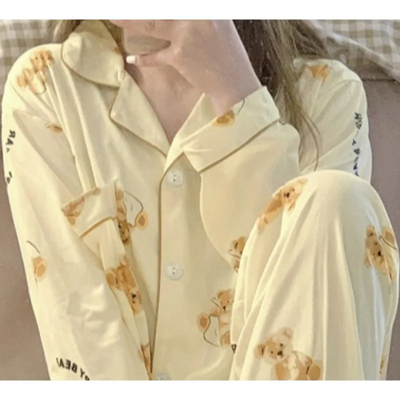 الأمومة النساء حجم كبير منامة الدب طباعة المتسكعون طويلة الأكمام بنطلون تنفس سترة لينة 2 قطعة مجموعة امرأة حامل