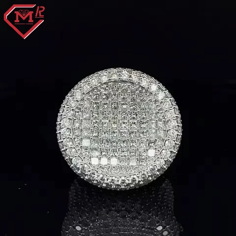 Rapper Moissanite Diamond Ring Fully Iced Out Round Ring Hip Hop 925 Sterling Silver Vvs Moissanite Ring