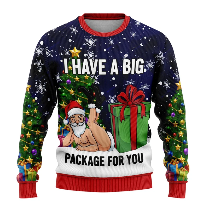 

Funny Santa Claus Graphic Ugly Christmas Sweater Fashion Autumn Streetwear 3D Printed Sweatshirts Loose Breathable Pullovers
