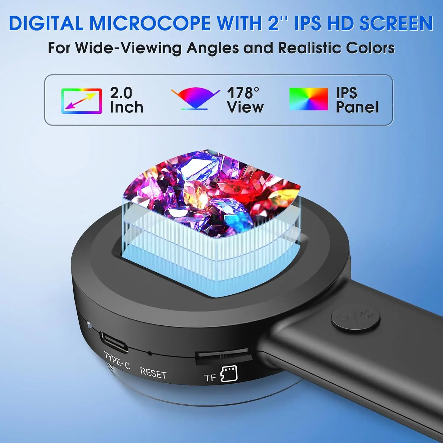 USB 2‘’ Digital Microscope 100X Zoom Magnifying Glass with Light Coin Magnifier with 2 Color Light Mode Windows/Mac Compatible