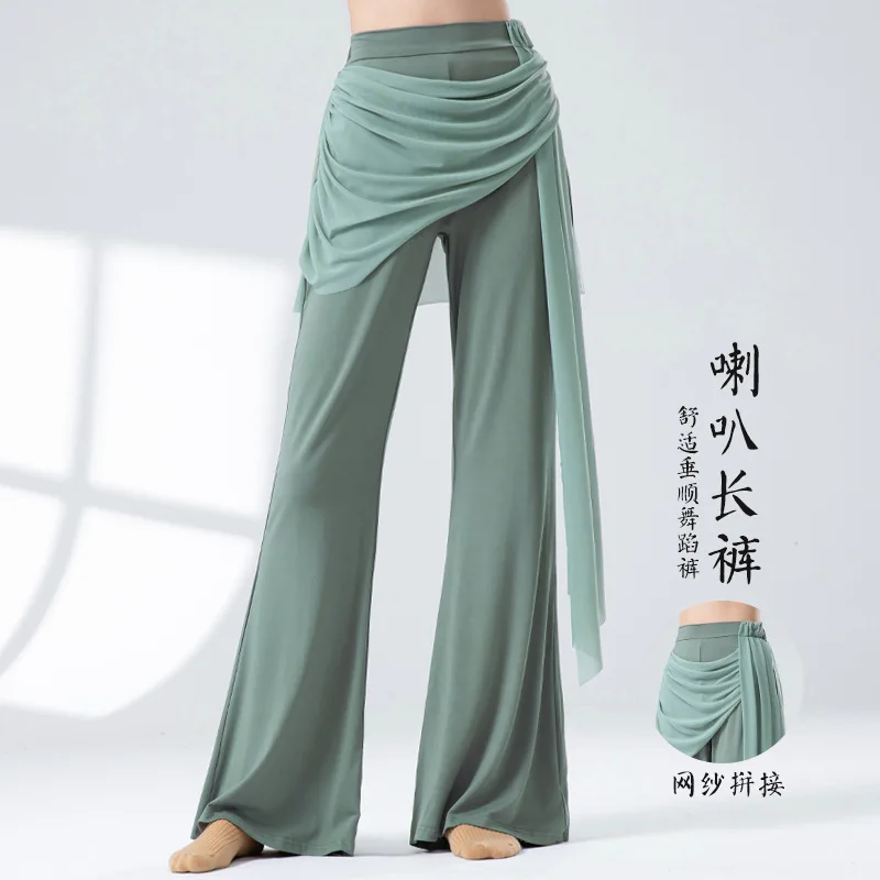 سروال الرقص الكلاسيكي - قماش شبكي مع كشكش وخصر مطاطي، مناسب لممارسة الرقص الحديث وتدريبات اللياقة البدنية.