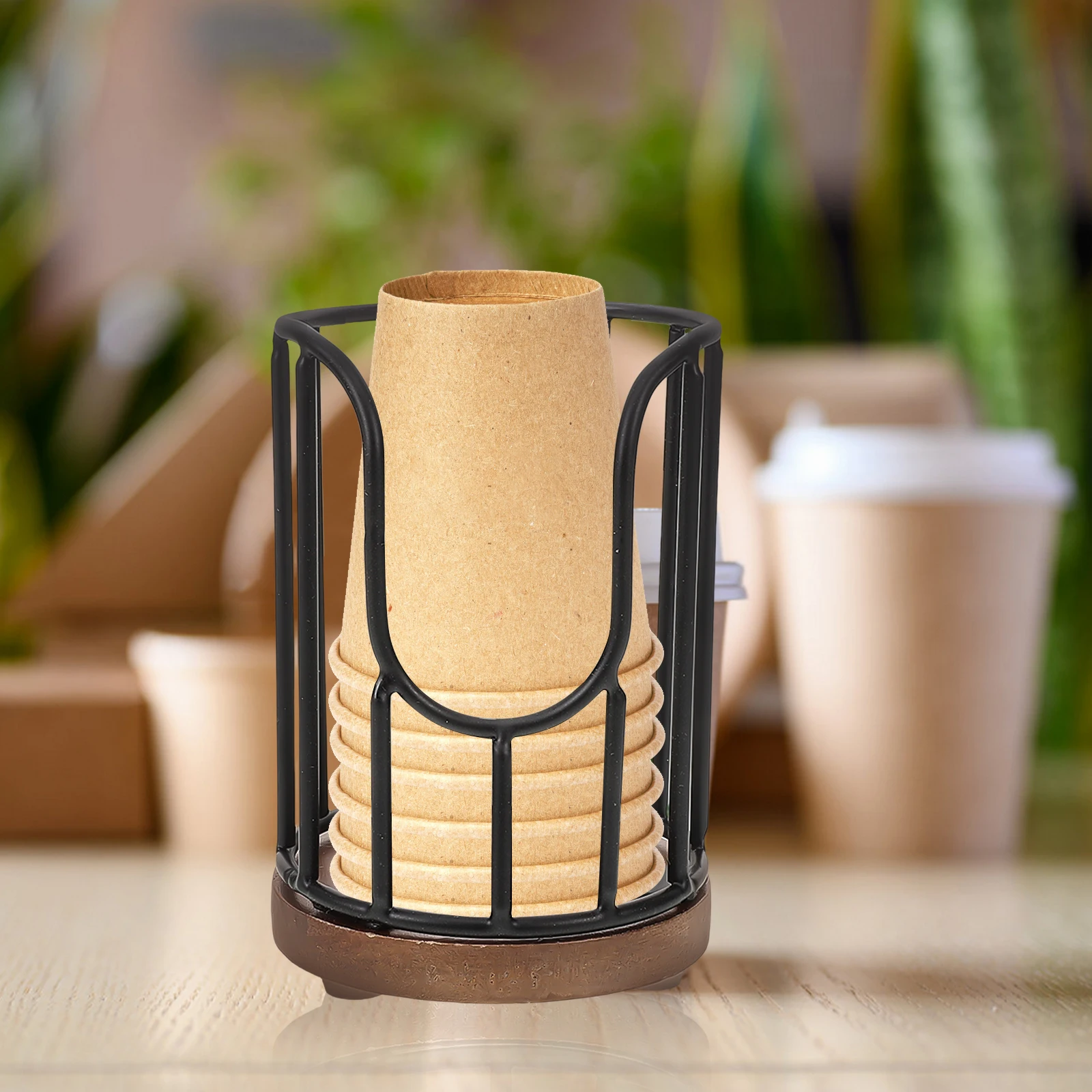 

Retro Iron Base Cup Dispenser 3 Wooden Cup Holder Paper Holder Organizer Storage Rack for Home Bar Cafe