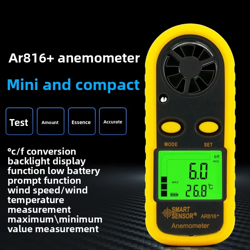 AR816+ Handheld Anemometer, Wind Speed & Air Flow Meter for Air Velocity Measurement