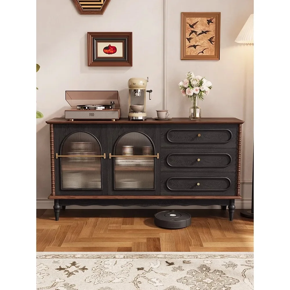 

FG40French retro solid wood dining side cabinet household small apartment glass door side cabinet