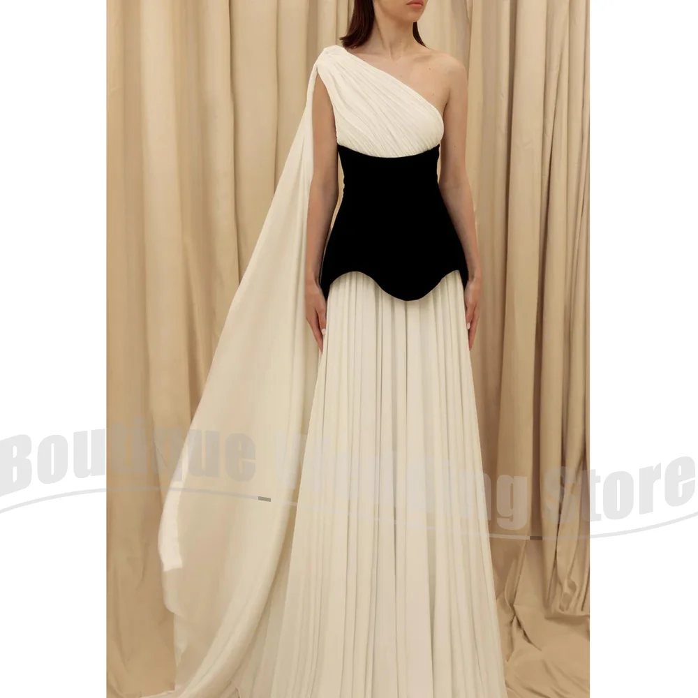 

Elegant Evening Dresses Diagonal Collar Draped Cocktail Party Gowns Elegant Sleeveless Floor Length A-line Prom Dresses
