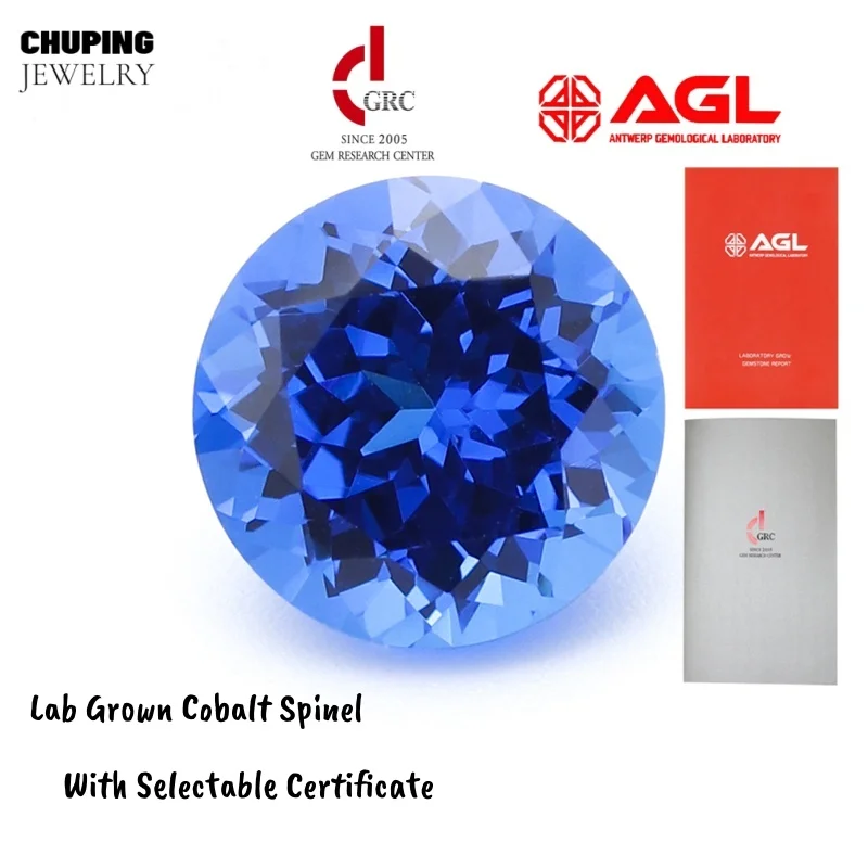 

Top Lab Grown Cobalt Spinel Flame Melted Round Cut Synthetic Cultivated Spinel With AGL Certificate For Making Earrings Jewelry