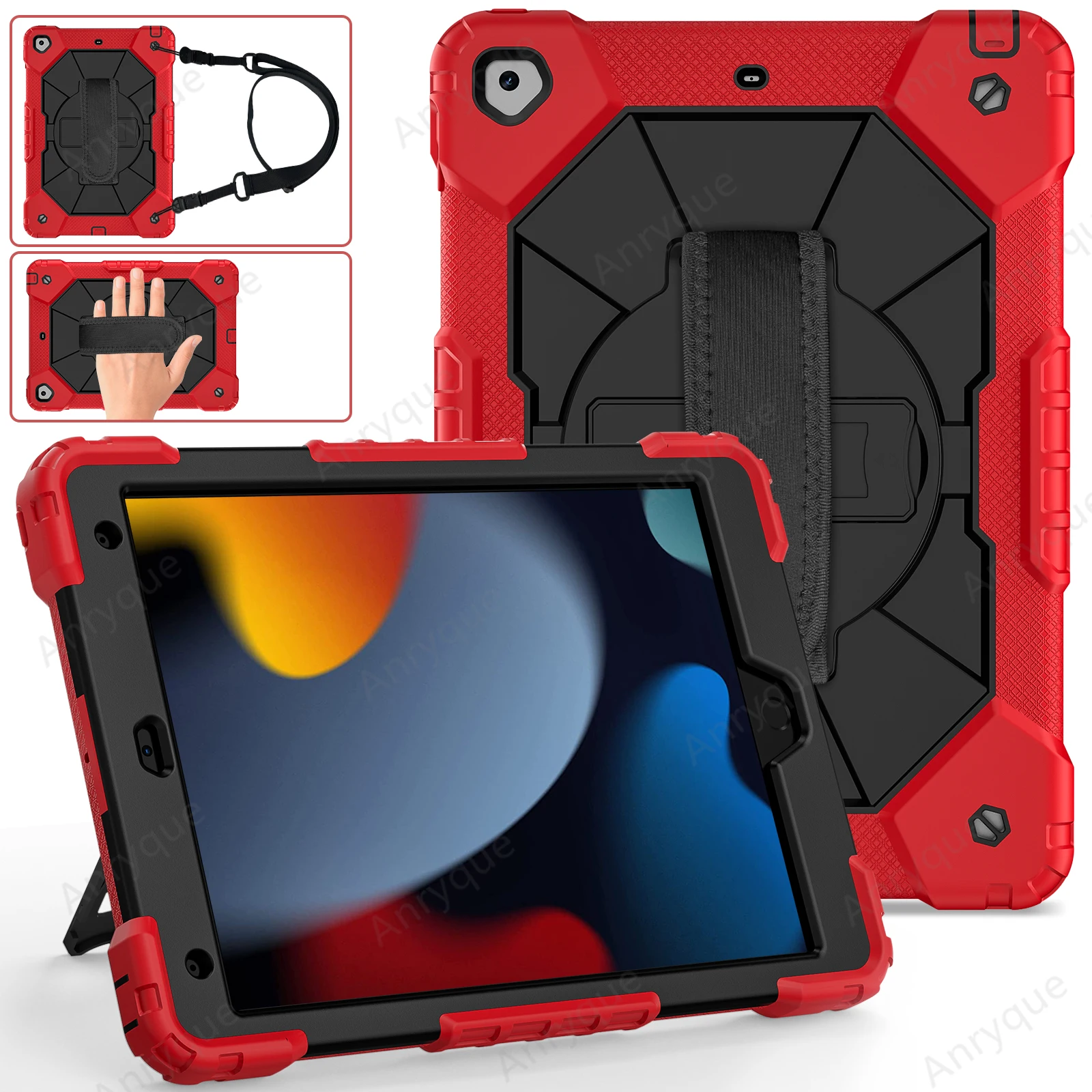 Case For iPad 7th 8th 9th generation Case for Ipad 10.2 2019 2020 2021 Shocproof Kids Safe Shoulder Strap Rotating Tablet Cover