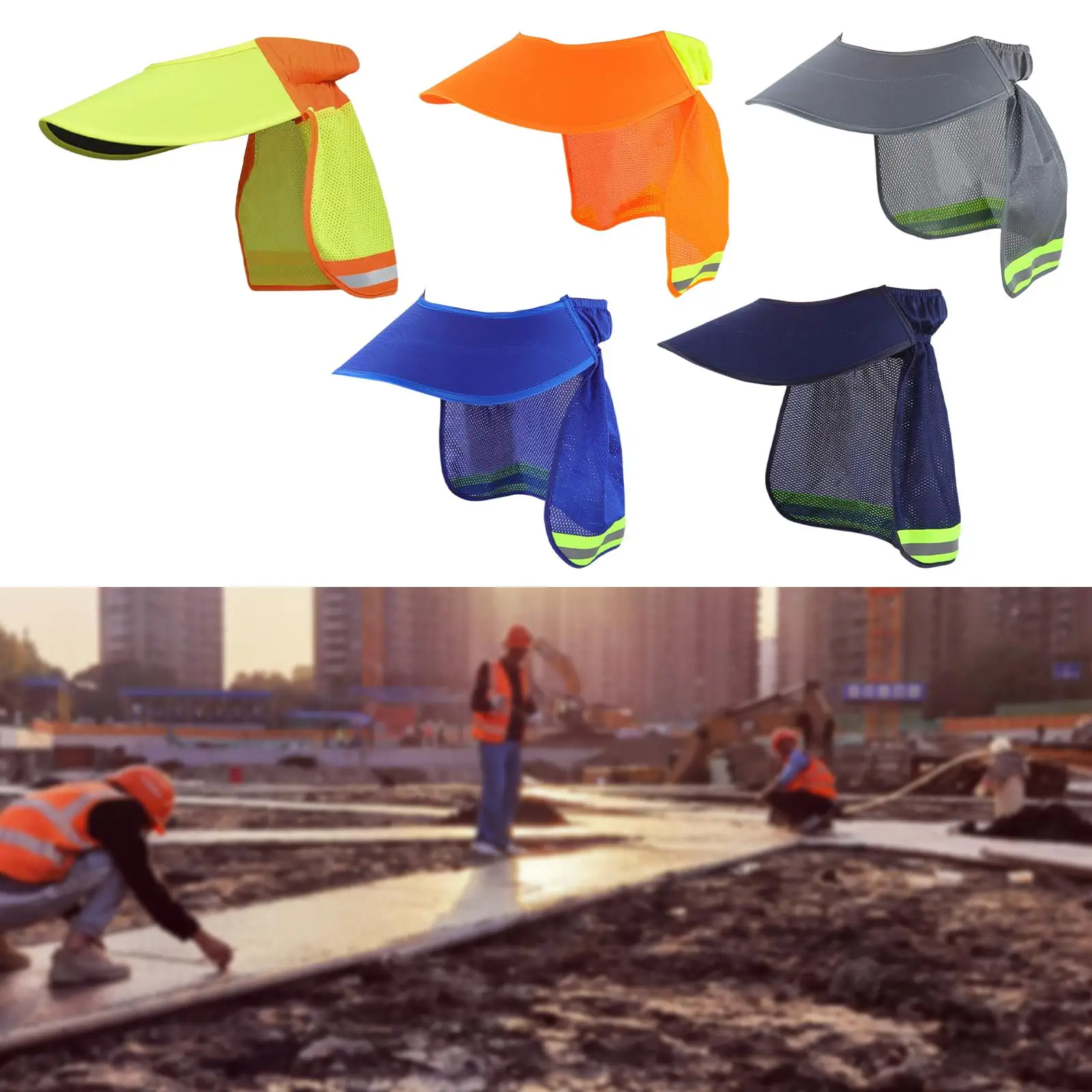 Hard Hat Shade Neck Shield Cover with Reflective Strip High Visibility Wide Brim for Building Workers Women Men