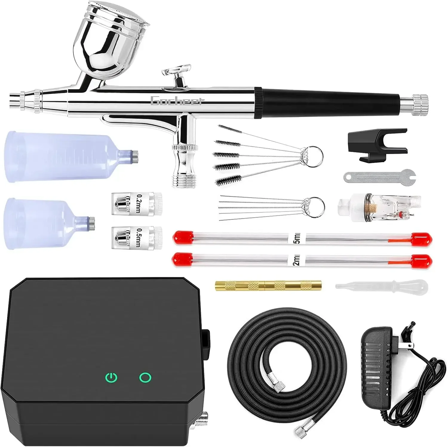 Airbrush Kit with Air Compressor, 40 PSI High Pressure Air Brush Non-Clogging with 0.2/0.3/0.5mm Nozzle/Cleaning Sets, Ideal for