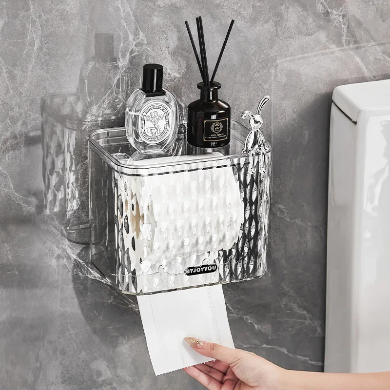 Suction Cup Toilet Tissue Box Wall-Mounted Toilet Roll Paper Holder Waterproof Punch-Free Tissue Box Bathroom Accessories