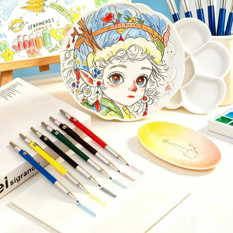Mechanical Oil-based Underglaze Colored Pencils Refillable No-sharpen Ceramic Painting Pencils Pottery Tools Firing 1100℃-1260℃