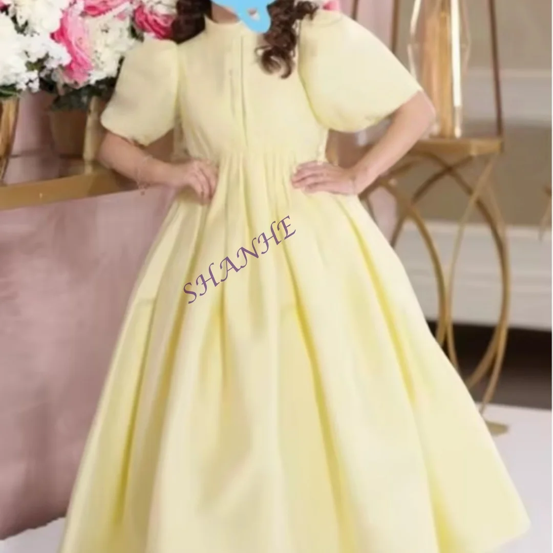 Classico collo alto mezza manica principessa abito da prima comunione lunghezza pavimento elegante abito formale da ragazza di fiori nuovo personalizzato