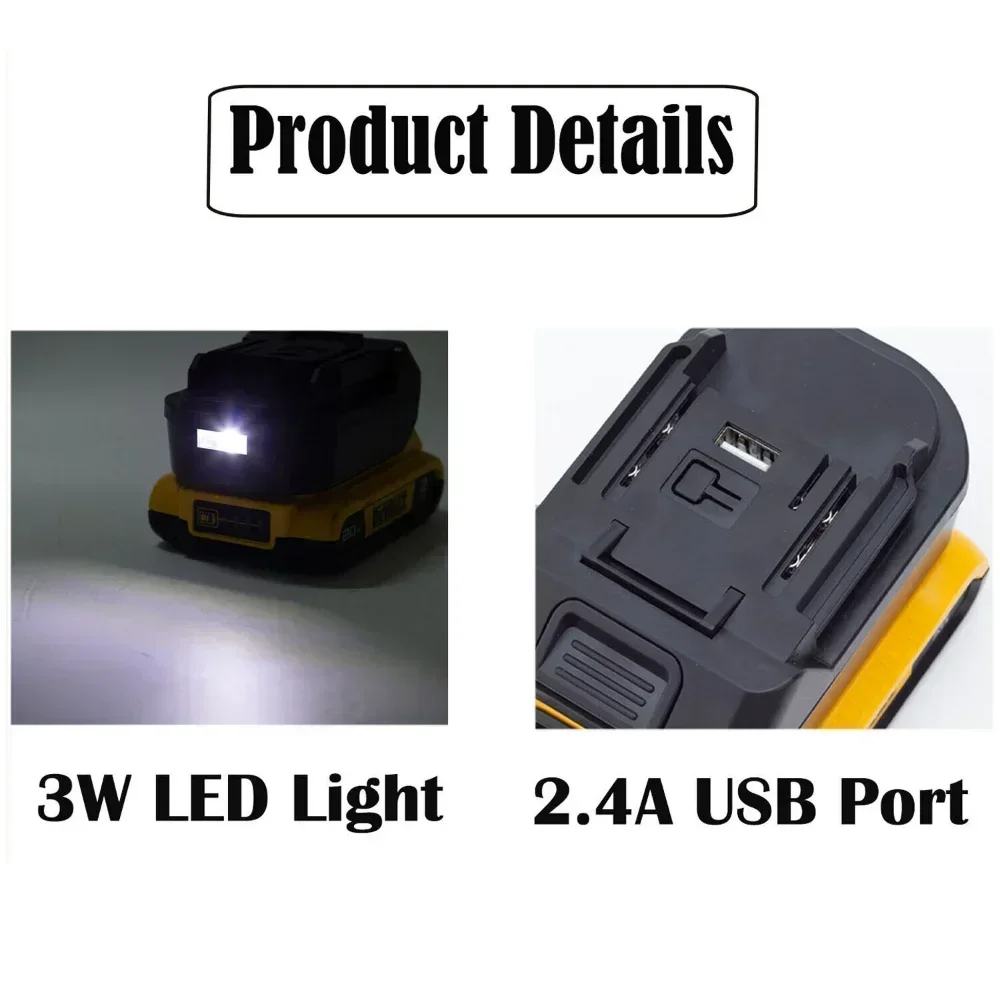 DW20ML Battery Adapter Converter For Dewalt 18V Li-ion Battery To for Makita 18V BL Tools W/ 3W LED Light & 5V USB(NO Battery )