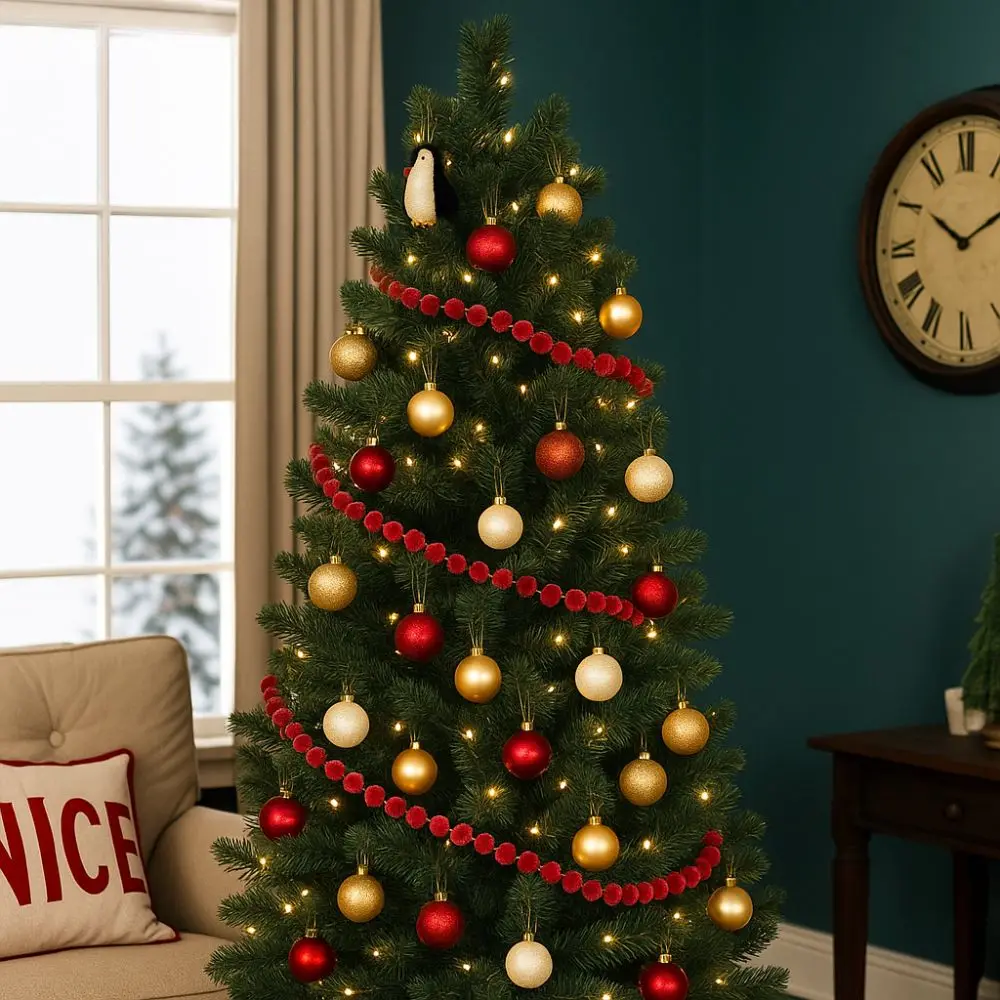 

Xmas Tree Hanging Balls 2.75 Meters Xmas Hanging Pendant Decorative Realistic Christmas Bead Chain Foam Red Berry Garland Party
