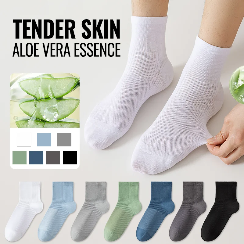 

MiiOW Aloe Scented Essential Oil Sock Anti Odor Skincare Breathable Mesh Thin Crew Sock Cotton Summer Deodorant Business Sock