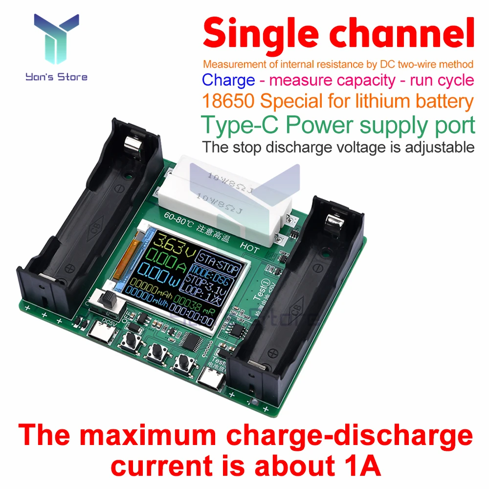 18650 Lithium Battery Capacity Tester Internal Resistance Meter LCD Voltmeter ammeter Automatic Charge and Discharge Module