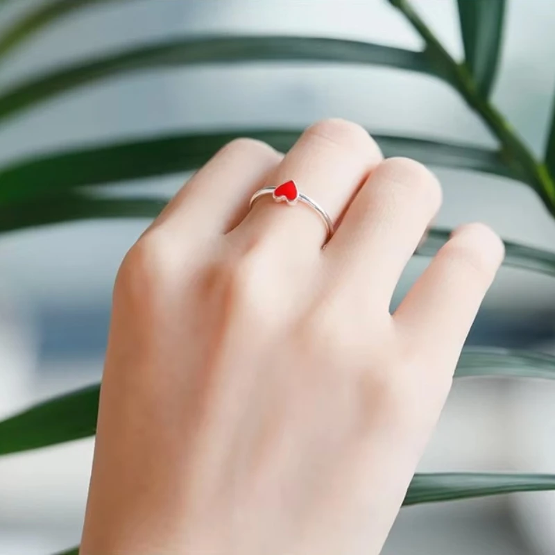 New Arrivals 925 Sterling Silver Red Heart Rings for Women Adjustable Size Ring Fashion sterling-silver-jewelry