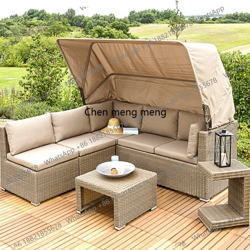 

Outdoor sofa with cane chair leisure bed courtyard, terrace rattan sofa combination furniture
