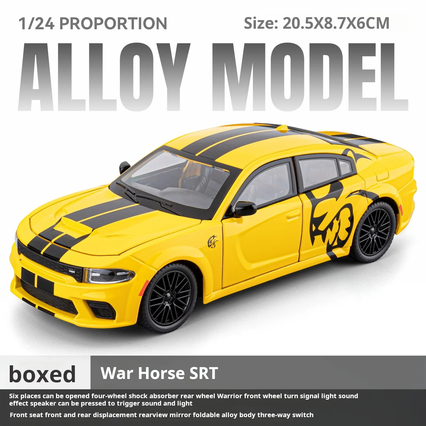 1：24スケール-チャージャーsrtカーモデル-おもちゃ-シミュレーション合金ダイキャスト、ライト＆サウンドエフェクト、コレクタブルディスプレイオーナメント、男の子向けおもちゃギフト