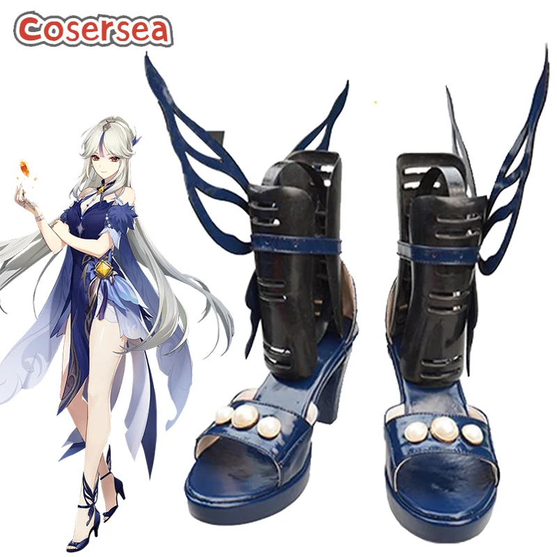 

Cosersea Game Genshin Impact Orchid's Evening Gown Ningguang Cosplay Shoes Female High Heel Blue Sandal Women Halloween