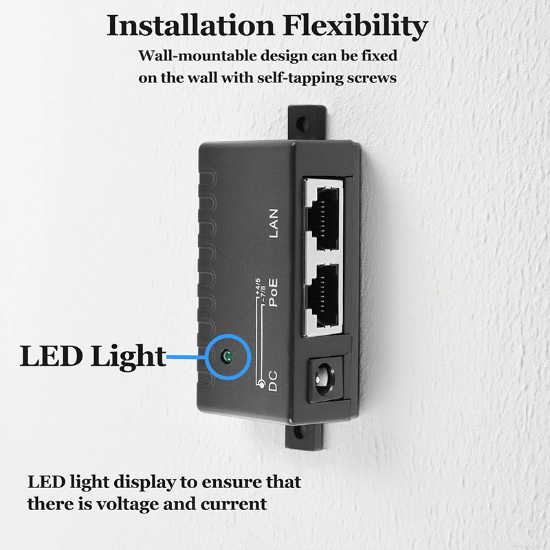 محول جيجابت PoE 10/100/1000 ميجابت في الثانية إيثرنت، مصدر طاقة سلبي 5 فولت-57 فولت لكاميرات IP/هواتف AP/VoIP - قابل للتركيب على الحائط #5