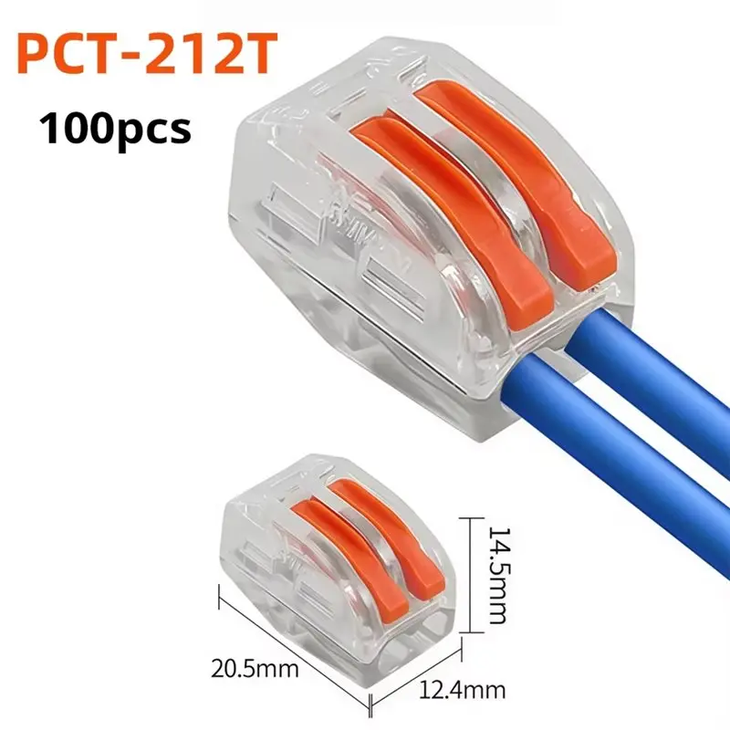 T19C 100 Pieces PCT-212 Electrician Wire Connector Quick Wiring Terminal Parallel Splitter Soft And Hard Wire Head