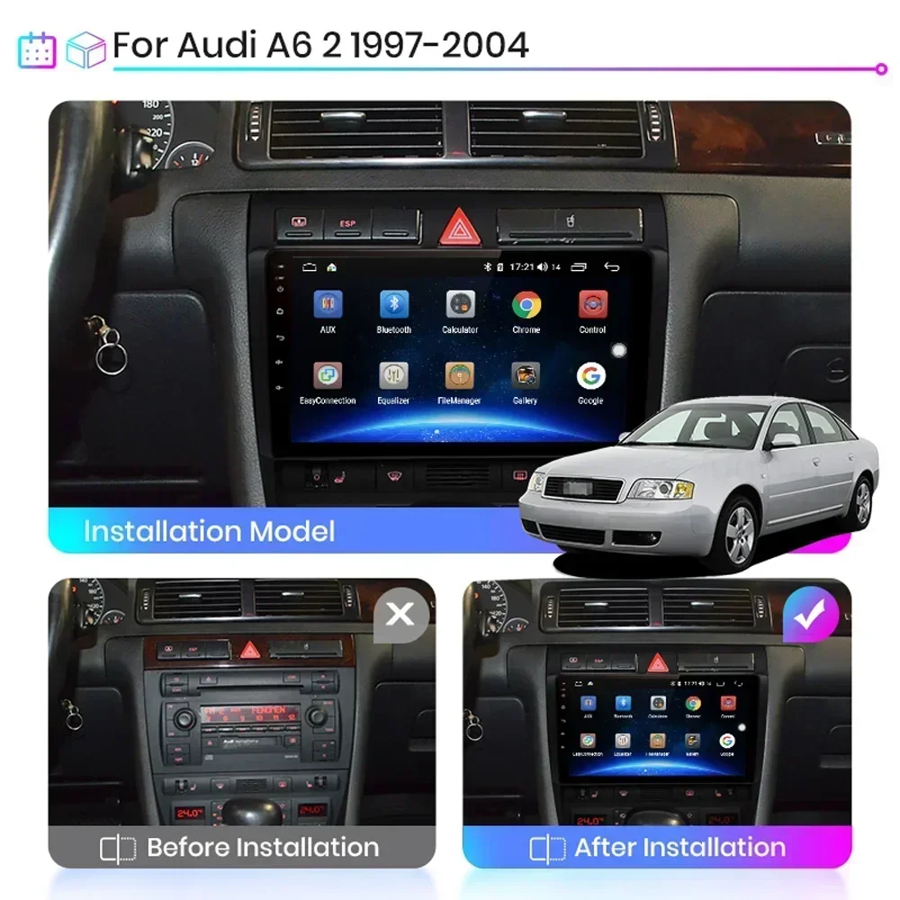 Car Radio Android for Audi A6 C5 1997-2004 S6 2 1999-2004 RS6 1 2002-2006 Multimedia Carplay 9'' Player 2Din Headunit Navigation