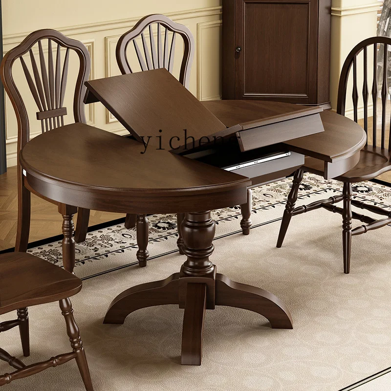

LX Full Solid Wood Extendable Folding Round Dining Table and Chair Set