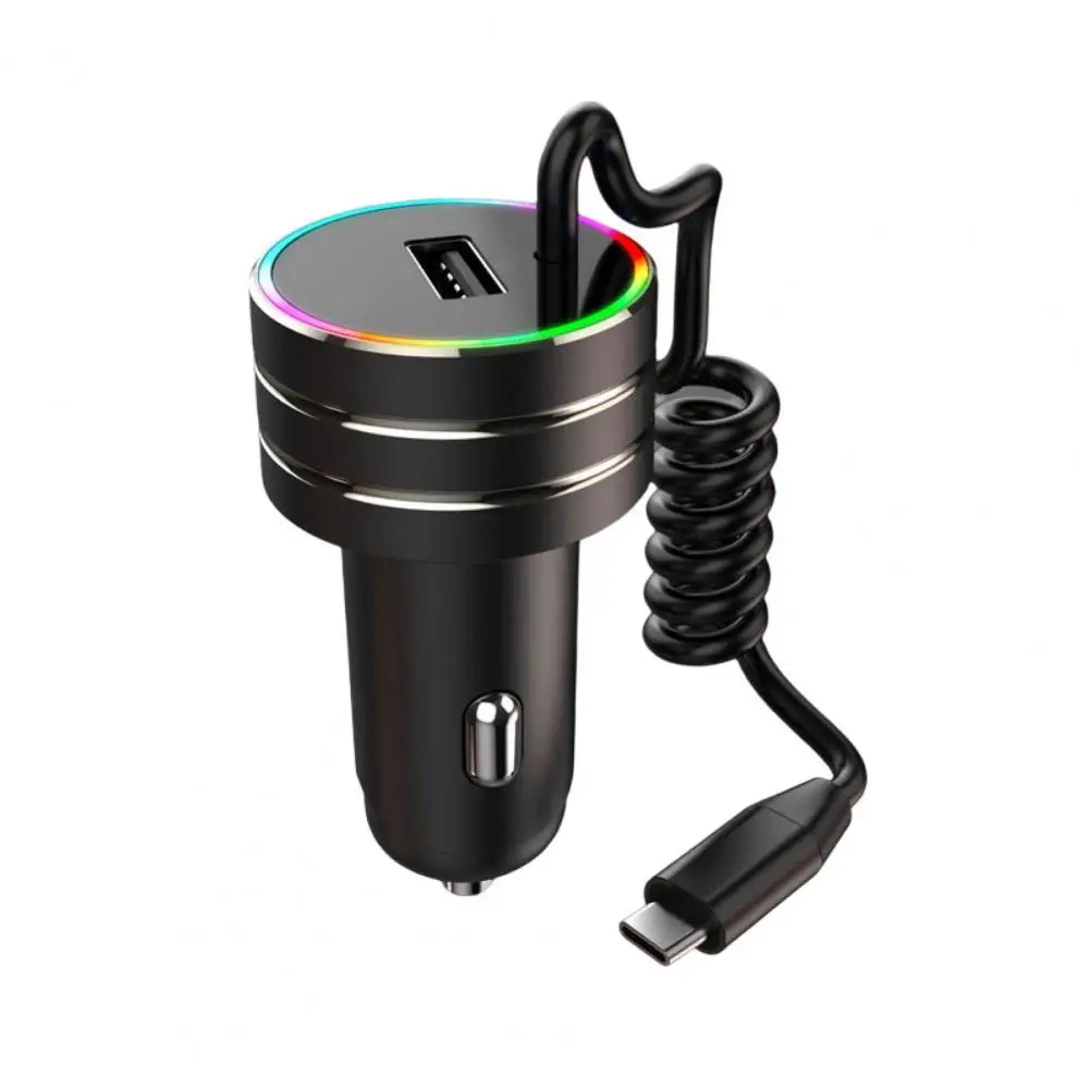 Car Charger  Durable Spring Wire Flame Retardant  USB Type-C Ports Car Phone Charger Vehicle Supplies