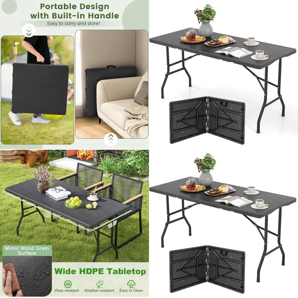 

Портативный складной пластиковый стол повышенной прочности, подходит для использования в помещении и на улице, с ручкой, идеально подходит для вечеринок, обедов, кемпинга.